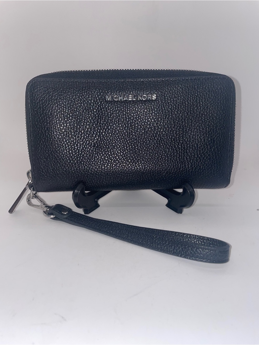 Michael Kors Black Pebble Leather Zip Around Wristlet Wallet
